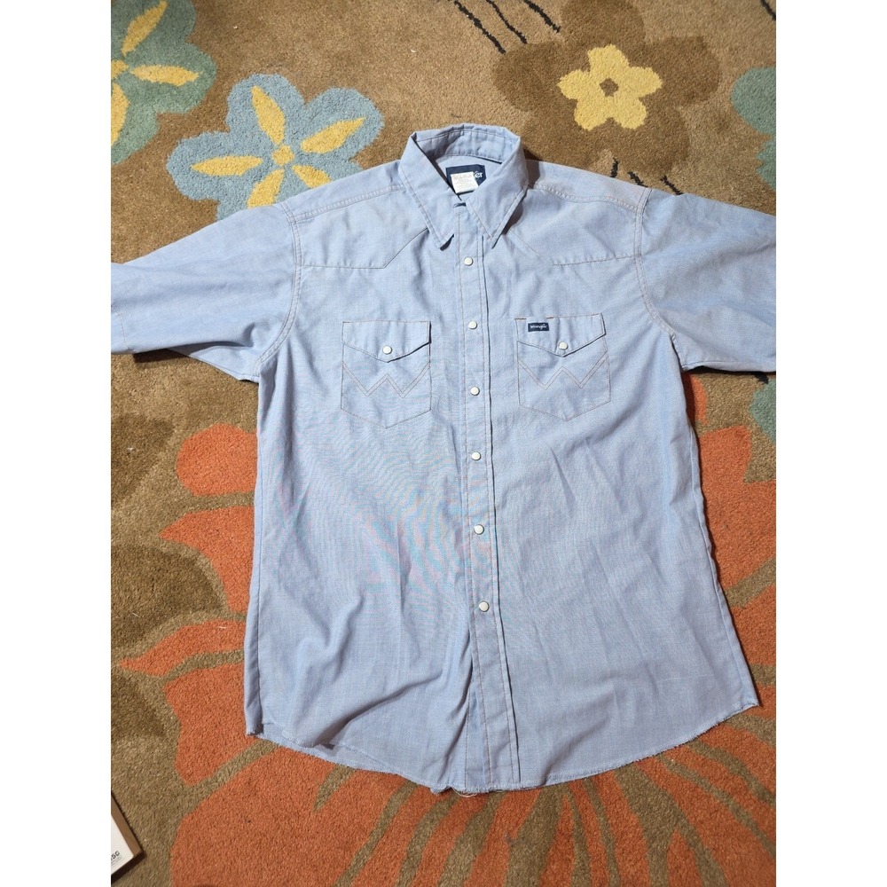 Wrangler Pearl Snap Men's 16 1/2 Light Blue Short-Sleeve Button-Up Western Shirt